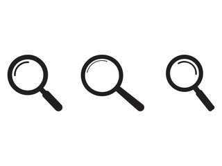 Three magnifying glass icons in a row representing searching exploration and investigation on white background ready for design elements and search engine optimization