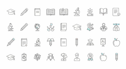 Educational Icons Set Graduation, Books, and Science Elements for Learning and Knowledge