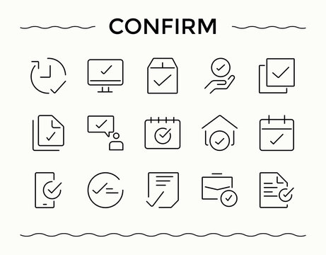 Confirm icon set in linear style. Choice isolated icons. Line icons with editable stroke. Choice modern icon set. Art and illustration.
