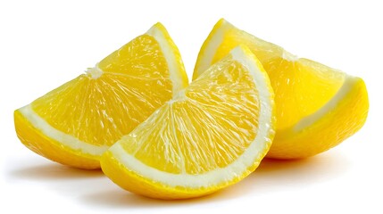 Three lemon wedges arranged on a white surface in a close up still life