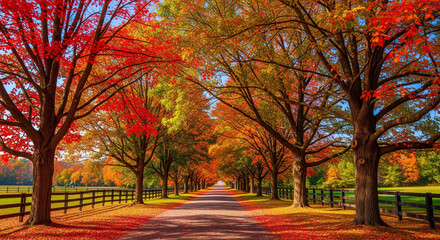 Naklejka premium Autumn trees lining driveway