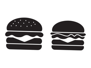 Two Black Burger Icons on White Background Representing Fast Food and Culinary Delights in Graphic Design Elements