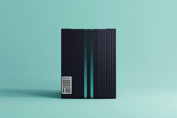 A modern black parcel box stands against a soft blue backdrop. The glowing barcode adds a touch of technology, making it a stylish choice for deliveries. Its design is minimalist yet functional
