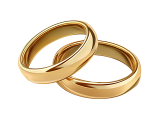Two golden wedding rings isolated on a transparent background