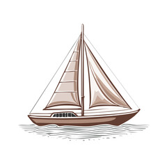 Fototapeta premium Stylized brown sailboat with beige sails on calm ocean waves