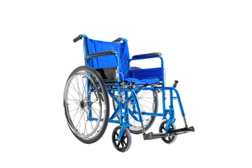 Fototapeta premium A blue wheelchair with a black background and side view of the mobility device