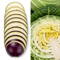 Sliced Eggplant and Cabbage - Fresh Vegetable Ingredients.