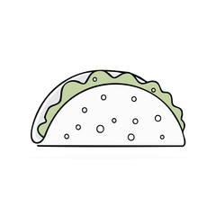 Stylized vector illustration of a tasty taco with green filling and simple outline design