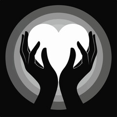Hands Holding and Protecting a Heart Silhouette