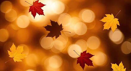 Autumn Leaves Falling Gently Through Soft Golden Light Bokeh