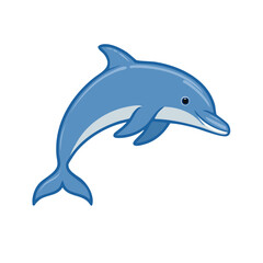Fototapeta premium Happy Blue Cartoon Dolphin Leaping in the Air Simple Vector Illustration