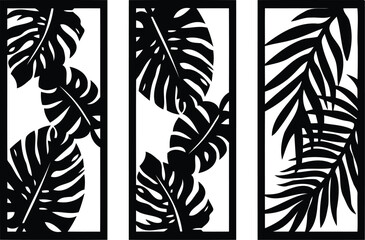 Monstera and palm leaf silhouettes in vertical panels