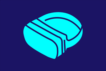 The headset is designed in a bright turquoise color with clean dark blue outlines, placed on a deep navy blue background.