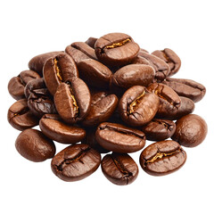 Obraz premium Pile of roasted, brown coffee beans against a black background. Close-up detail