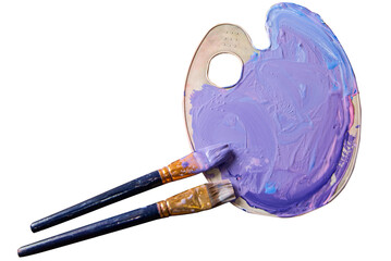 Palette with paint and  brushes in paint