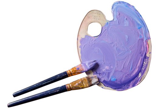 Palette with paint and  brushes in paint