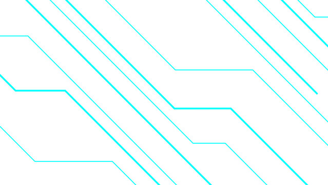 Abstract minimal geometric background with thin cyan diagonal lines on white surface. Parallel linear paths form angular circuit-like connections, sleek, futuristic, and tech-inspired modern design.