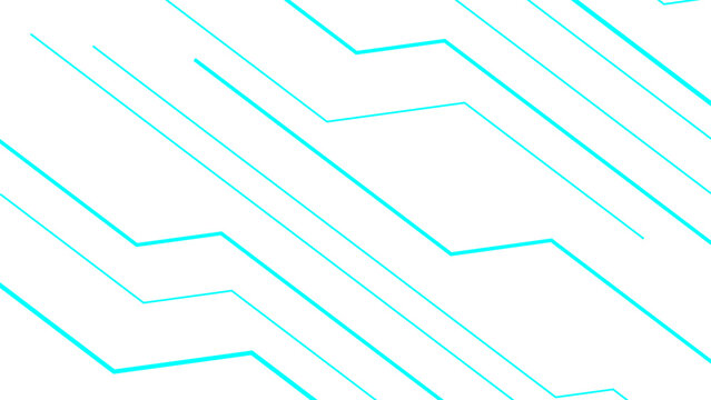 Abstract minimal geometric background with thin cyan diagonal lines on white surface. Parallel linear paths form angular circuit-like connections, sleek, futuristic, and tech-inspired modern design.