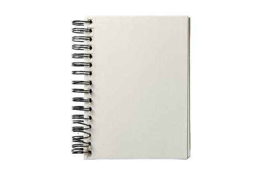 A small spiral-bound notebook with blank pages, open to a fresh sheet