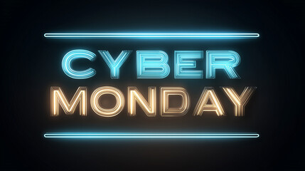 Cyber Monday neon glowing sign for online shopping, digital retail, e-commerce sales and promotional events
