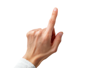 Isolated hand with an index finger pointing upwards against a black backdrop