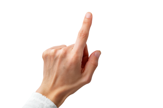 Isolated hand with an index finger pointing upwards against a black backdrop