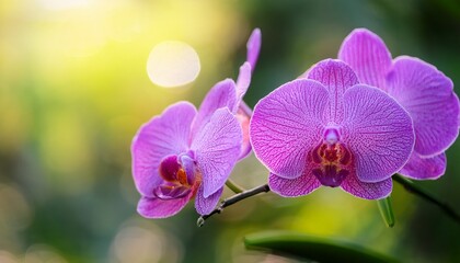 Obraz premium Close Up Pink Purple Orchid On Green Blur Bacground Vanda Coerulea