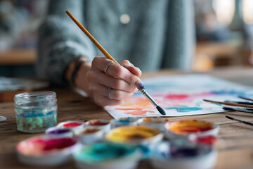 Naklejka premium A woman is painting a picture with a brush