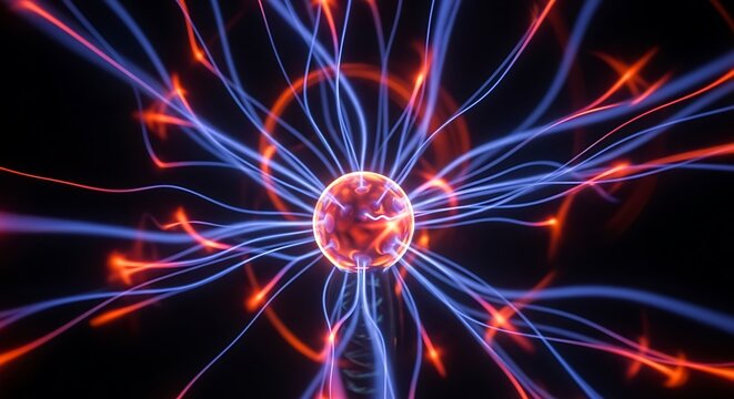 Vibrant Plasma Ball Emitting Electric Arcs of Light.