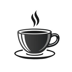 Fototapeta premium Steaming cup of coffee or tea on a saucer, simple line art