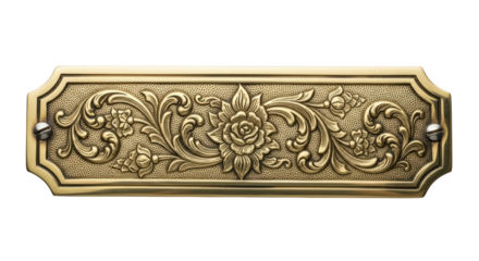 Ornate brass floral decorative plate isolated on transparent background
