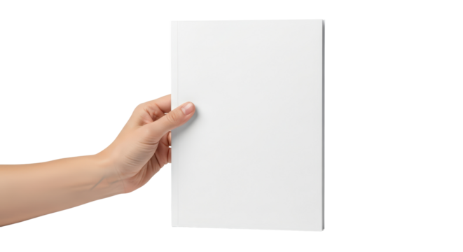 Hand holding a blank white paper isolated on transparent background - Powered by Adobe