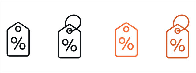Discount Price Tag Icon Set - Modern Outline & Line Style Vector Illustration for Sale, Offer, and E-commerce UI/UX Design