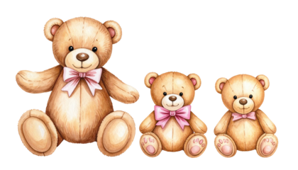  Dual Toy Set Featuring Adorable Teddy Bears with Ribbon, isolated on transparent background