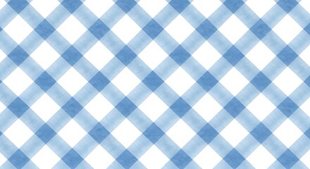 Seamless Blue and White Gingham Pattern with Watercolor Texture for Backgrounds