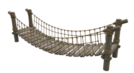 Rustic wooden rope bridge isolated on transparent background