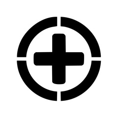 Obraz premium Black and white medical symbol with plus sign and surrounding circle design.