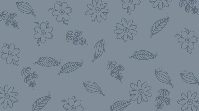Floral pattern doodles featuring flowers and leaves on a background, suitable for wallpaper, fabric, stationery, or digital backgrounds.