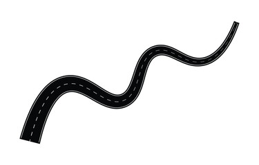 Wavy black road with white dashed center line isolated on white background