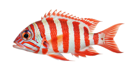 Red and white striped fish isolated on transparent background