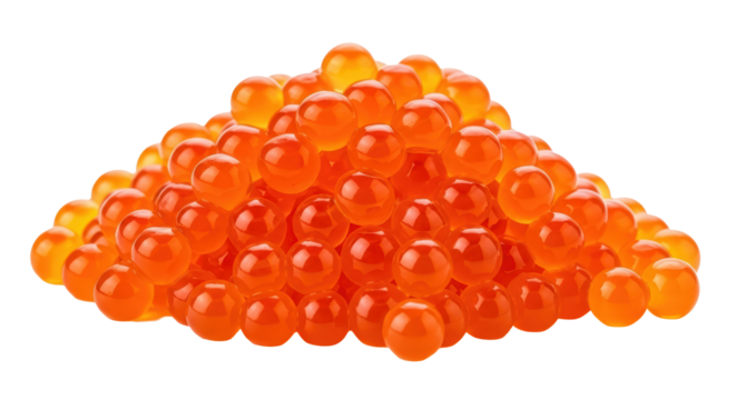Pile of bright orange salmon roe isolated on transparent background