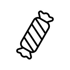 Line icon of a cylindrical gift wrapped with bows on both sides. Ideal for Christmas packaging visuals, holiday celebrations, and festive designs.