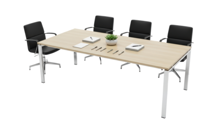 Modern conference table with chairs isolated on transparent background