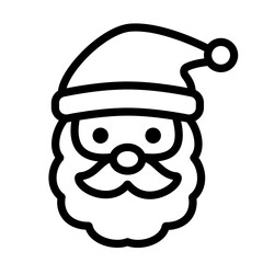 Line icon of adorable Santa Claus face with hat and beard. Ideal for Christmas character sets, festive greeting visuals, and seasonal branding.