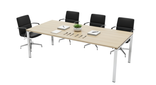 Modern conference table with chairs isolated on transparent background