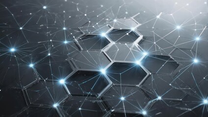 Abstract geometric pattern with connected nodes, illustrating a network, with a futuristic vibe
