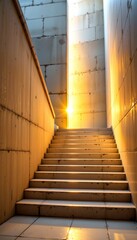 Golden Light Illuminating Steps in Modern Architectural Design