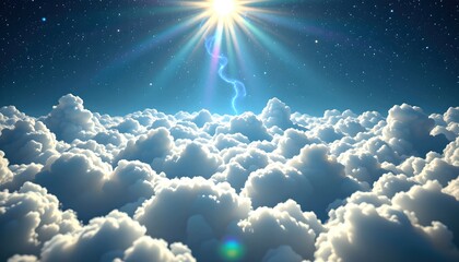 Light Scattering Across Clouds and Stars in a Bright Blue Sky Scene