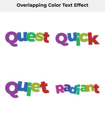 Colorful Words Text Effect with Overlapping Letters on a White Background Design