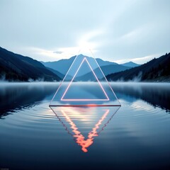 Minimal Reflection of Triangle Shape on Serene Water Surface at Dusk
